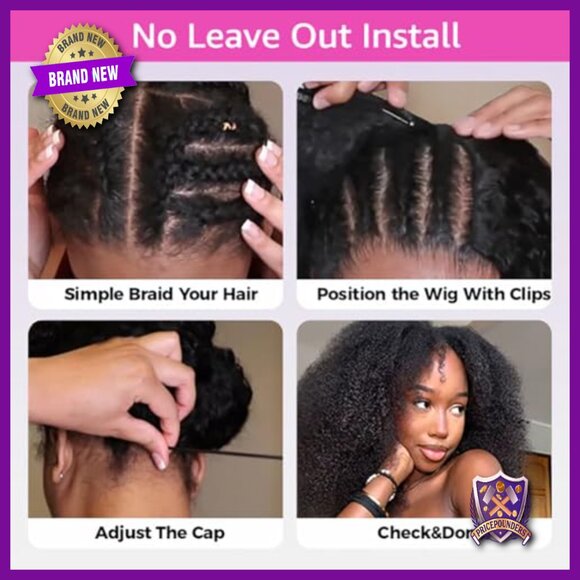 Human Hair V Part Wig Kinky Curly 16 Inch Glueless Beginner Friendly main image 6